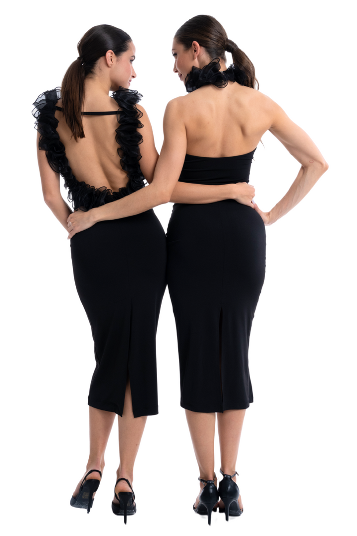 Open Back Tango Dress With Organza Ruffles