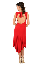 Load image into Gallery viewer, Red Open Back Tango Dress With Ruffled Tail
