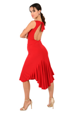 Load image into Gallery viewer, Red Open Back Tango Dress With Ruffled Tail
