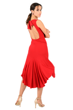 Load image into Gallery viewer, Red Open Back Tango Dress With Ruffled Tail
