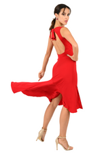 Load image into Gallery viewer, Red Open Back Tango Dress With Ruffled Tail
