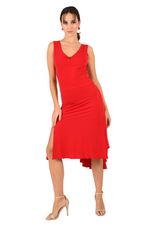 Load image into Gallery viewer, Red Open Back Tango Dress With Ruffled Tail
