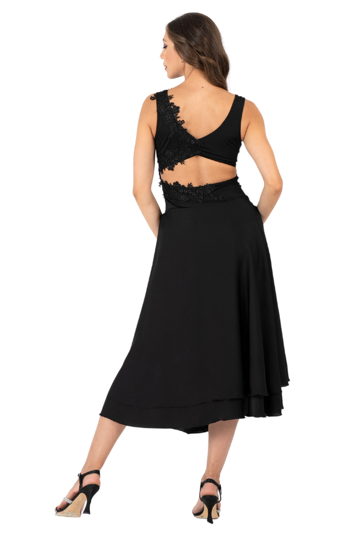 Open Back Two-Tiered Dance Dress With Lace Applique