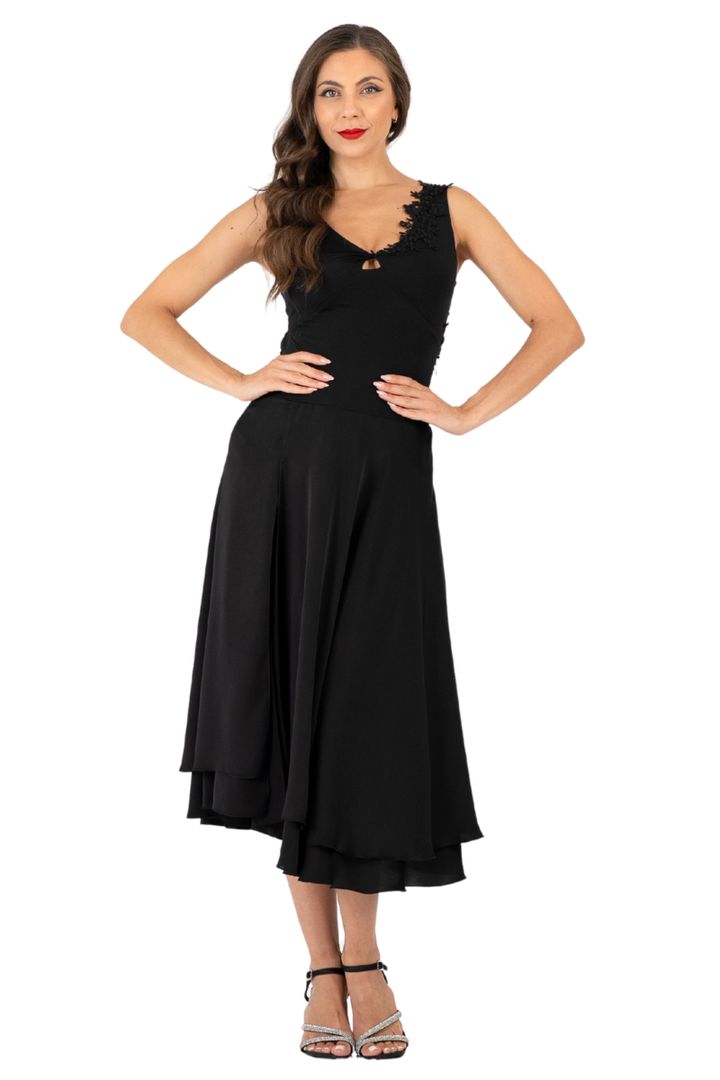 Open Back Two-Tiered Dance Dress With Lace Applique