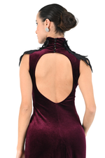 Load image into Gallery viewer, Velvet Tango Dress With Shoulder Lace Appliqué