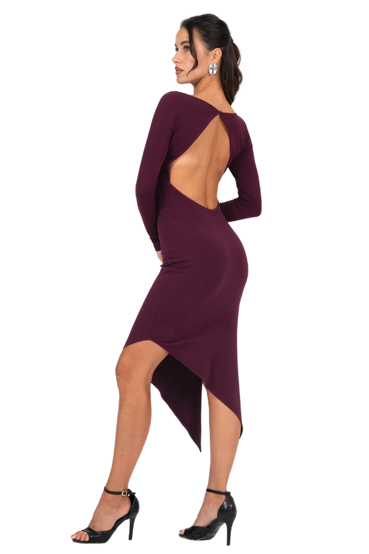 Open Back Long Sleeve Asymmetric Dress