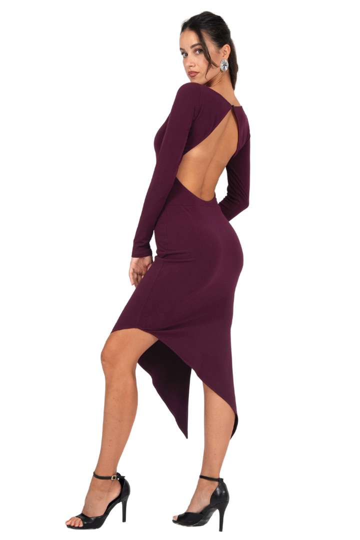 Open Back Long Sleeve Asymmetric Dress