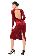 Load image into Gallery viewer, Open Back Sequin Velvet Dress With Long Sleeves