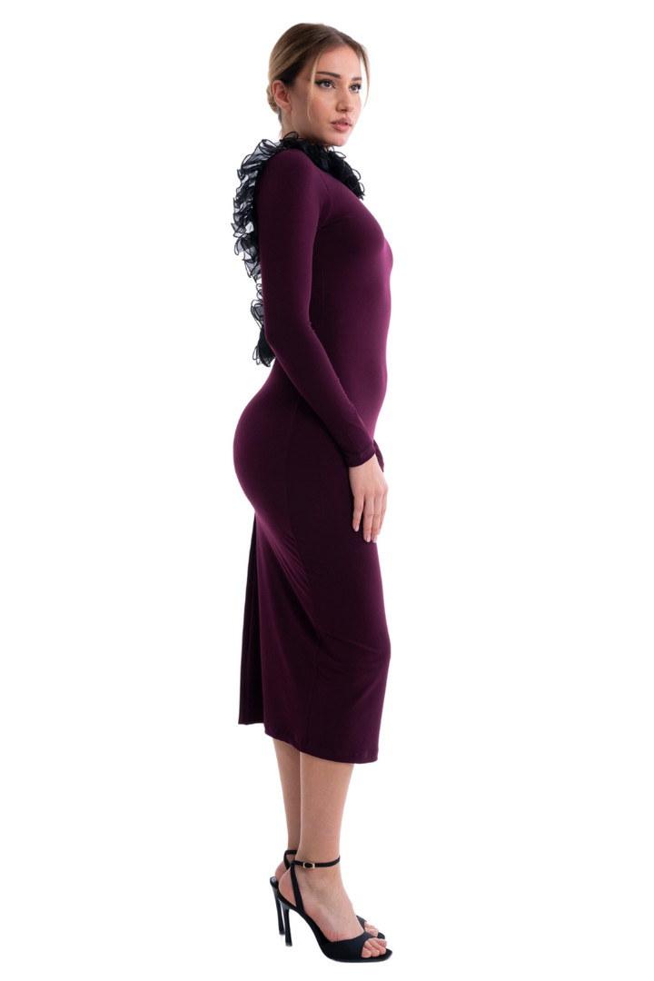 Open Back Tango Dress With Organza Ruffles