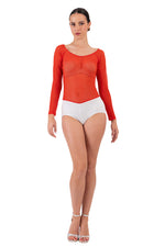 Load image into Gallery viewer, Orange Polka Dot Mesh Bodysuit With Long Sleeves