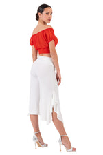 Load image into Gallery viewer, Orange Polka Dot Ruffled Off-The-Shoulder Crop Top