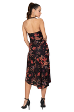 Load image into Gallery viewer, Oriental Floral Print Halterneck Dress with Metallic Detail