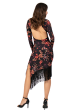 Load image into Gallery viewer, Oriental Floral Print Open Back Dress With Fringes
