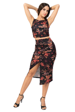 Load image into Gallery viewer, Oriental Floral Print Side Gathered Crop Top