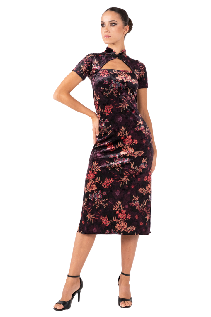 Oriental Velvet Floral Print Tango Dress
