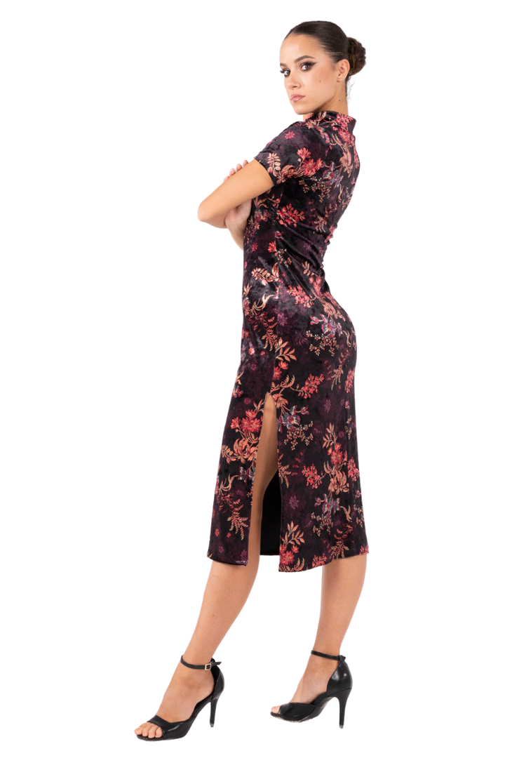 Oriental Velvet Floral Print Tango Dress