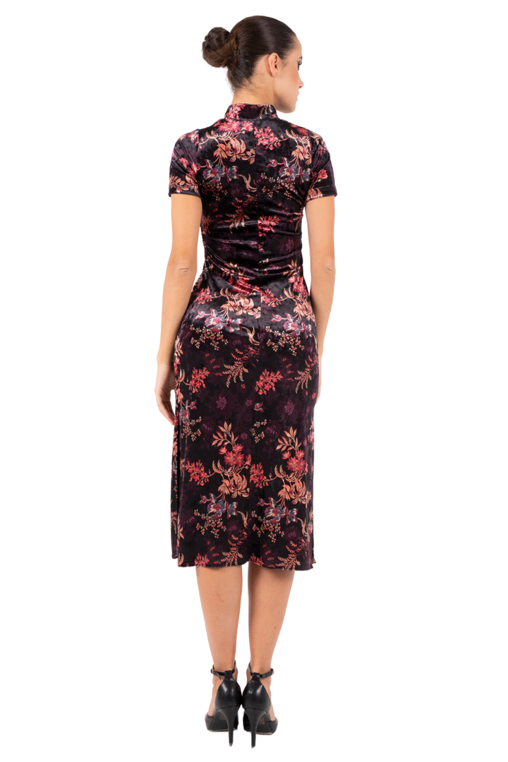 Oriental Velvet Floral Print Tango Dress