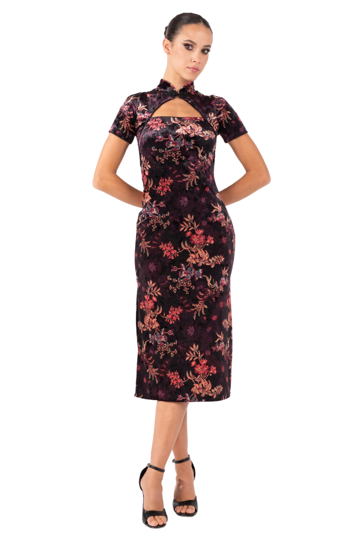 Oriental Velvet Floral Print Tango Dress