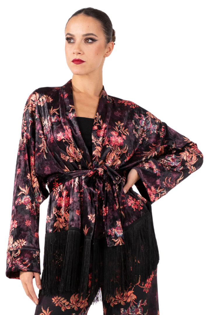 Oriental Velvet Floral Print Tango Kimono