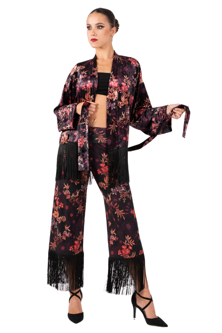 Oriental Velvet Floral Print Tango Kimono