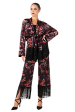 Load image into Gallery viewer, Oriental Velvet Floral Print Tango Pants With Fringes
