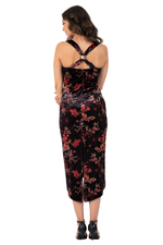 Load image into Gallery viewer, Oriental Floral Print Velvet Dress With Curved Slit