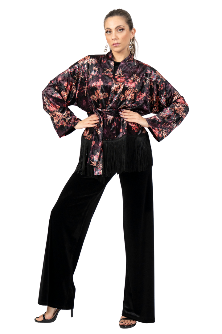 Oriental Velvet Floral Print Tango Kimono