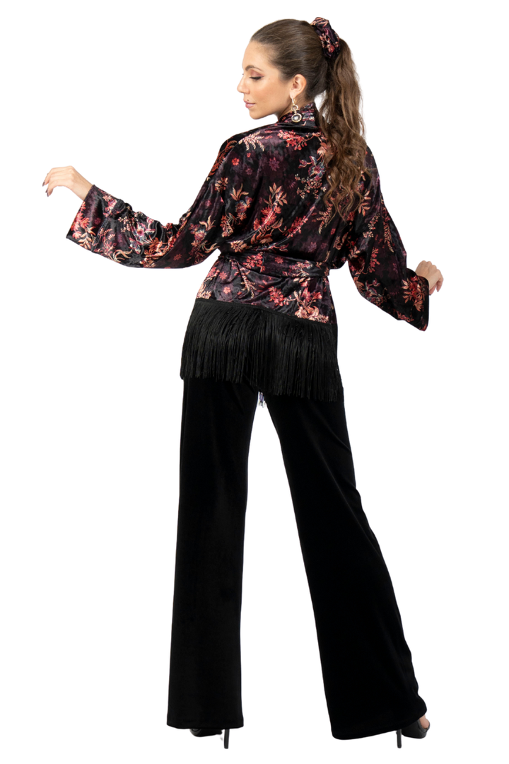 Oriental Velvet Floral Print Tango Kimono