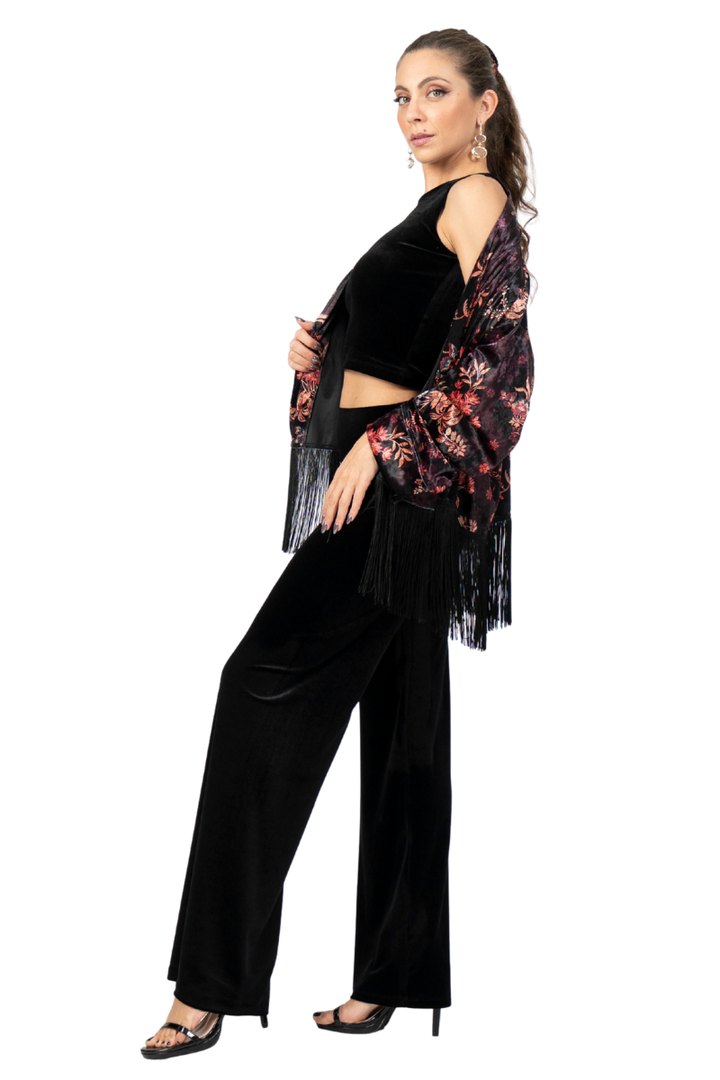 Oriental Velvet Floral Print Tango Kimono
