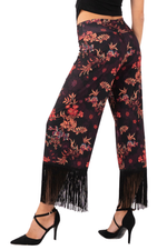 Load image into Gallery viewer, Oriental Velvet Floral Print Tango Pants With Fringes
