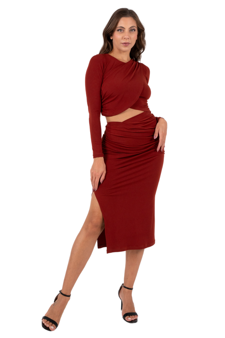 Ruched Draped Tango Skirt With Side Slit
