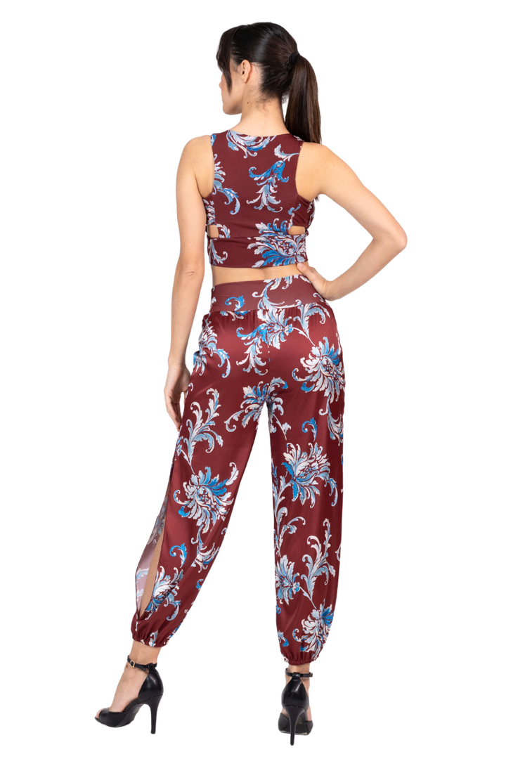 Paisley Floral Print Cutout Crop Top (S)