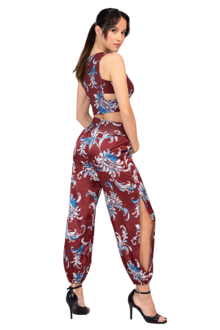 Paisley Floral Print Cutout Crop Top (S)