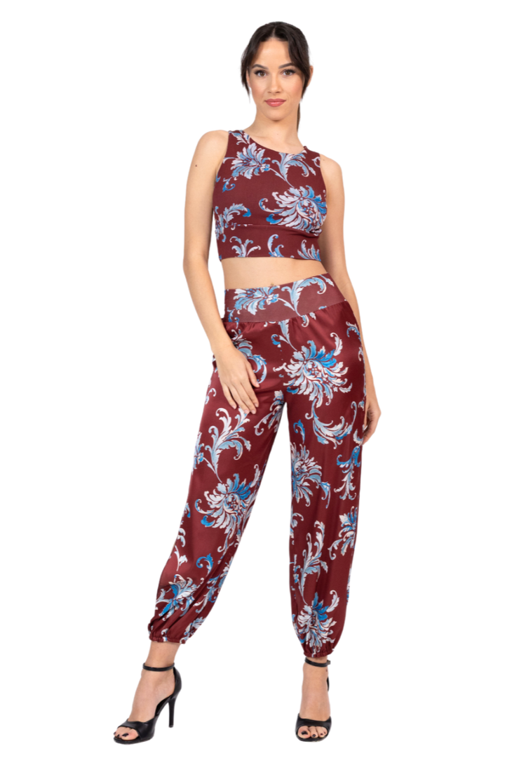 Paisley Floral Print Cutout Crop Top (S)