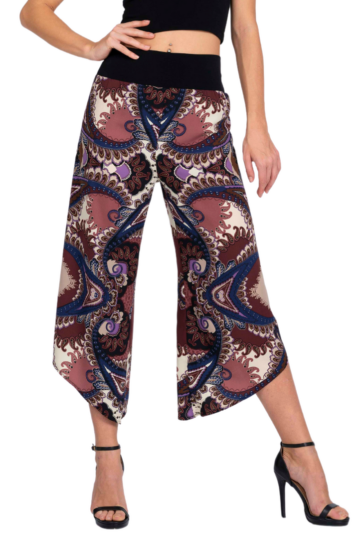 Paisley Print Asymmetric Cropped Pants