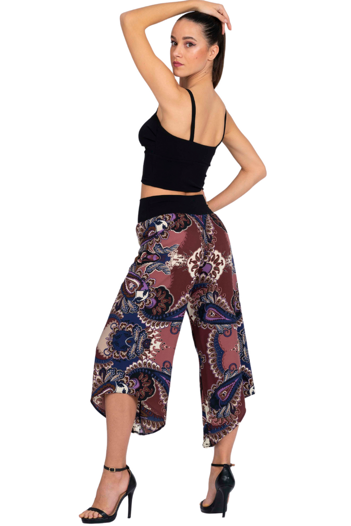 Paisley Print Asymmetric Cropped Pants