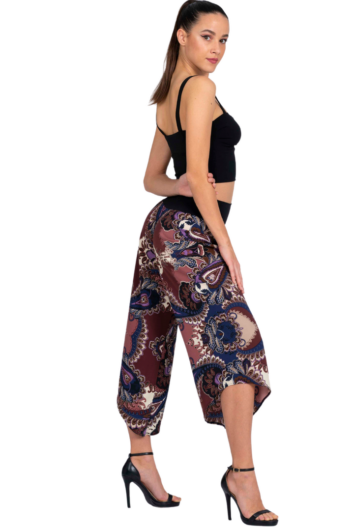 Paisley Print Asymmetric Cropped Pants