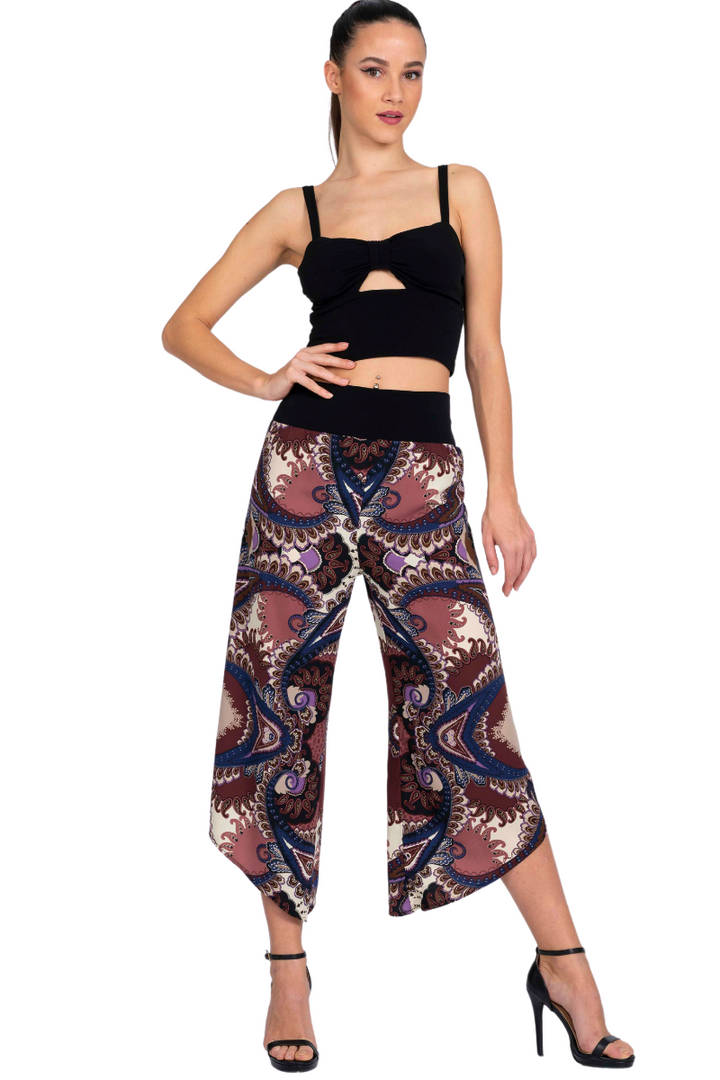 Paisley Print Asymmetric Cropped Pants