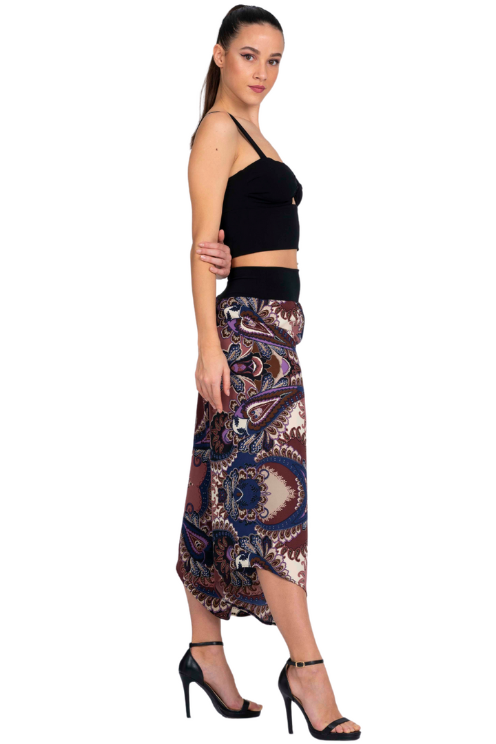 Paisley Print Asymmetric Cropped Pants