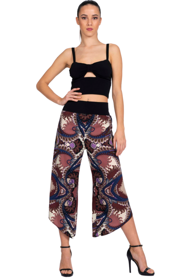 Paisley Print Asymmetric Cropped Pants