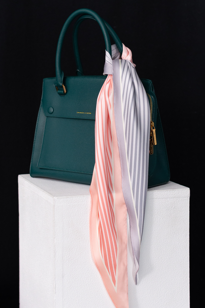 Pastel Blue & Pink Satin Diamond Scarf With Stripes