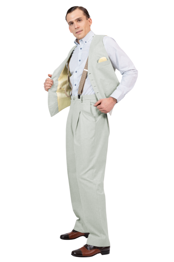 Beige Dotted Striped Men's Adjustable Suspenders