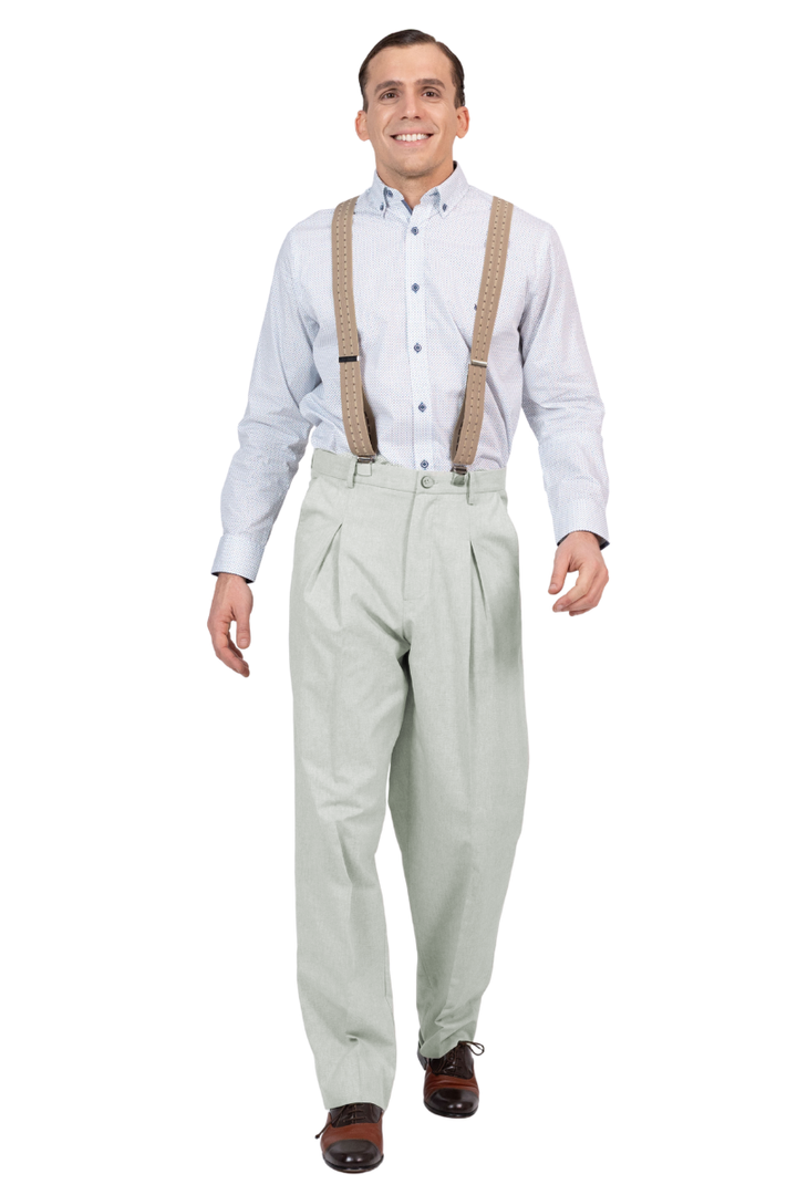 Beige Dotted Striped Men's Adjustable Suspenders