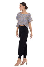 Load image into Gallery viewer, Peach Floral Satin Boxy Crop Top
