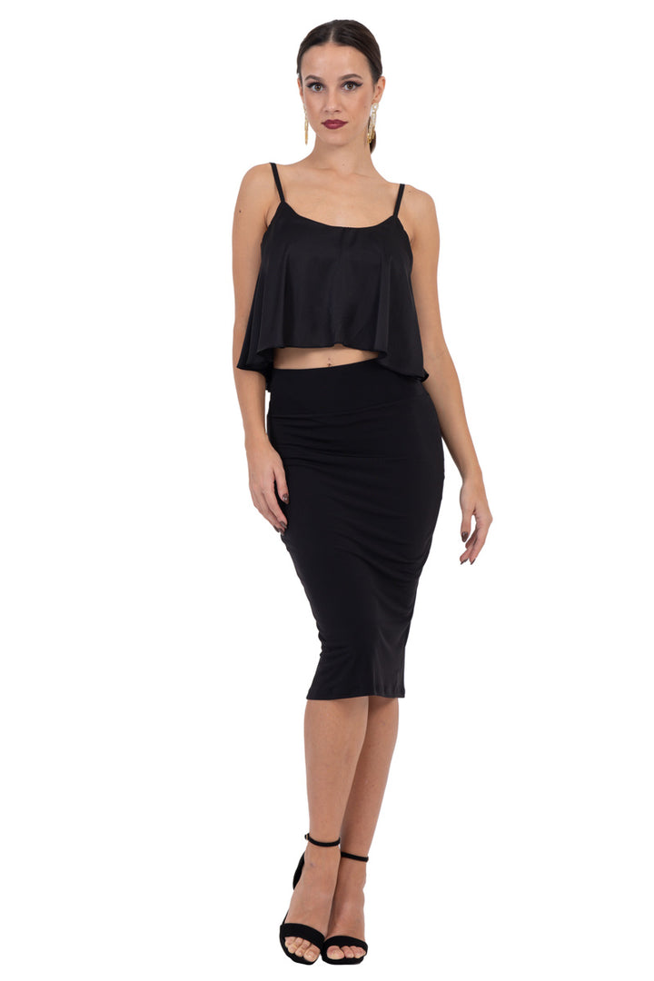 Pencil Skirt With Satin Back Ruffles