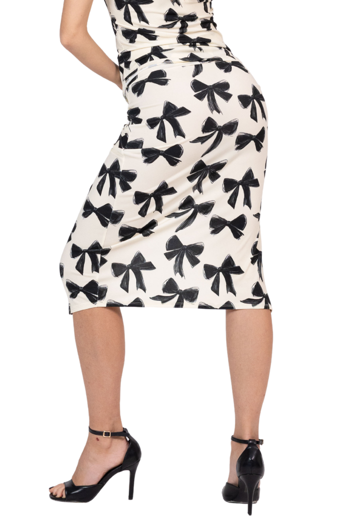 Bows Print Pencil Skirt With Twist Detail