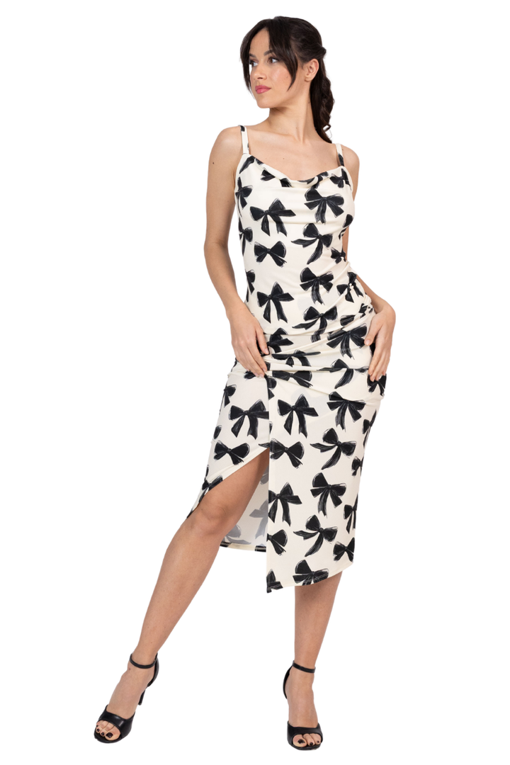 Bows Print Pencil Skirt With Twist Detail