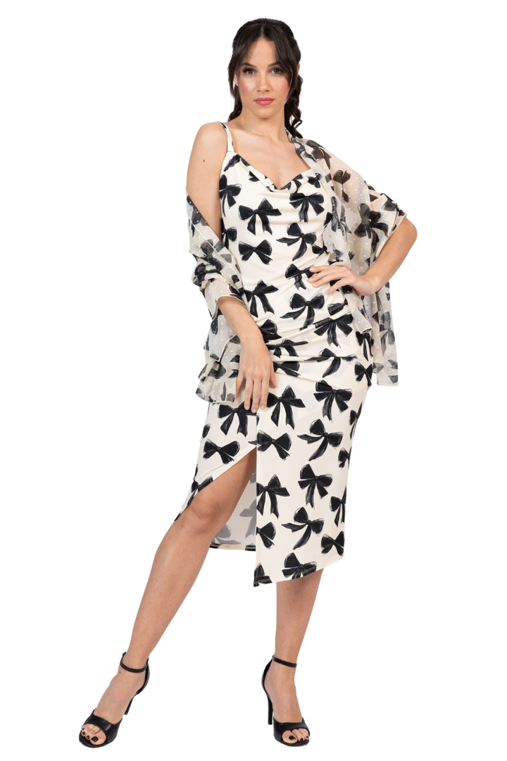 Bows Print Pencil Skirt With Twist Detail