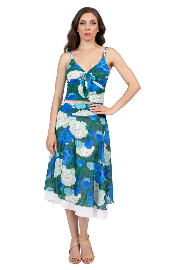 Peony Floral Two-Layer Georgette Dance Skirt