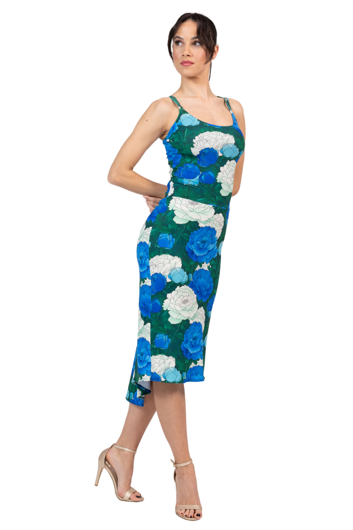 Peony Floral Fishtail Dress With Adjustable Ruched Keyhole Back